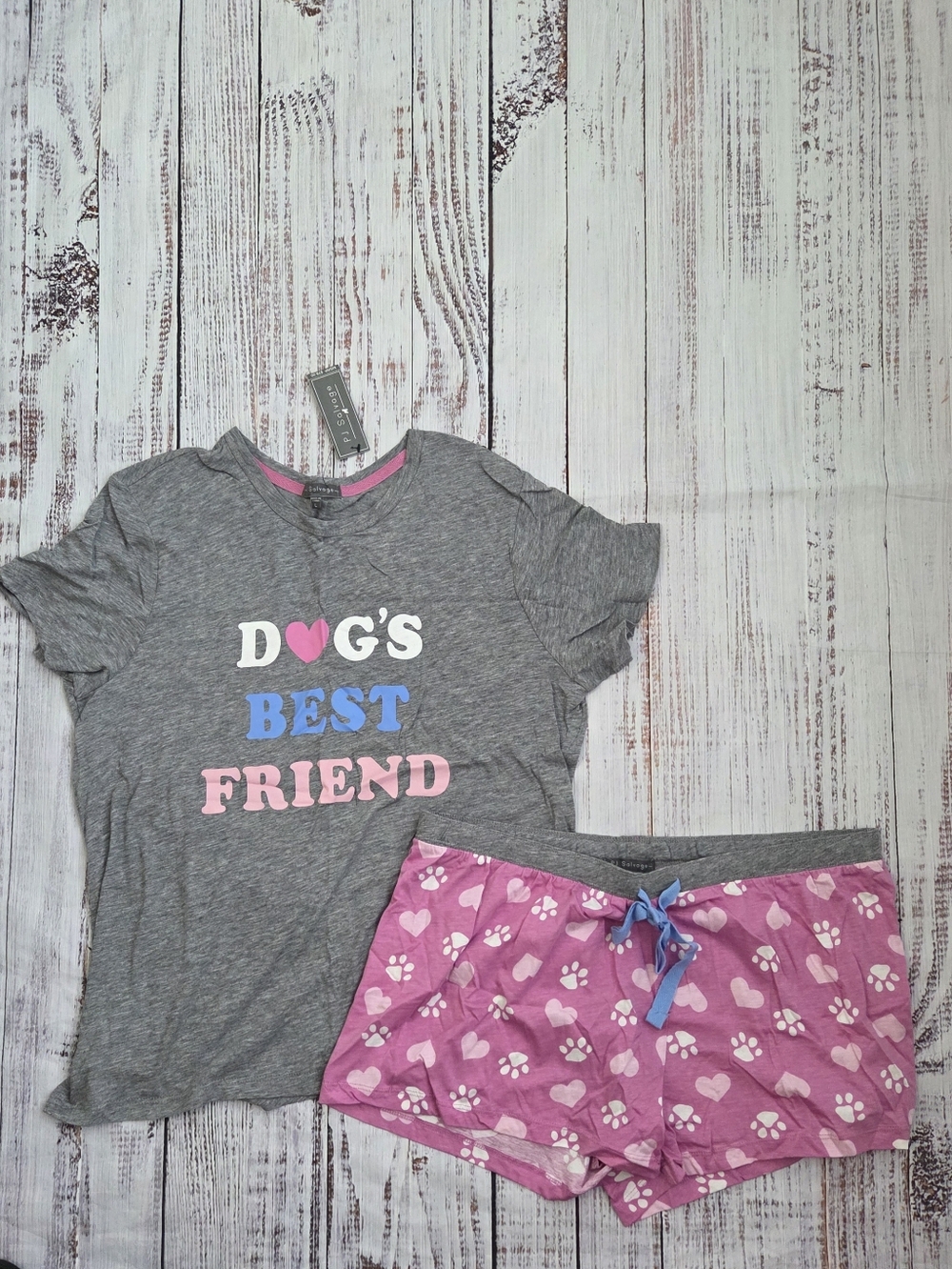 PJ Salvage Dog's Best Friend Two Piece Pajamas Set Shorts Large NEW NWT Dog Love